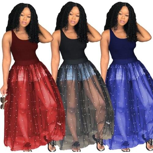 Solid Color Sleeveless Mesh See-Through Sexy Maxi Exotic Dress Spring Summer 2021 New Arrival Cyber y2k Outfits