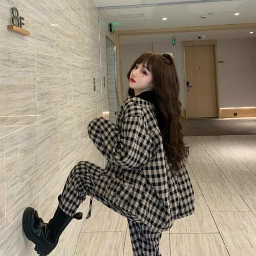 Two Sets New Chinese Style Literary Vintage Loose Frog Buckle Plaid Brushed Thickened Set Casual Street Autumn Winter Warm Suits