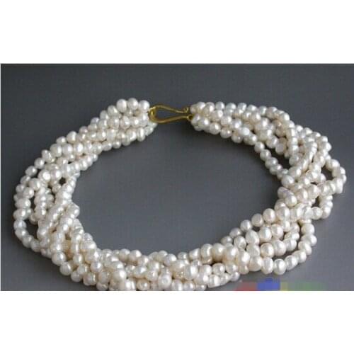 Noblest ladys 6strands white baroque Freshwater cultured pearl necklace Bridal Natural Freshwater pearl 925 jewelry
