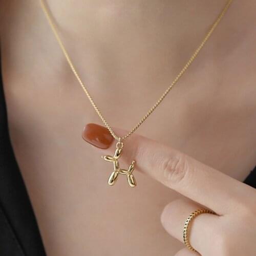 3D Cute Balloon Dog Deerlet Pendant Necklace Stainless Steel Gold Chain Women Jewelry Fashion Elegant Girls Gift