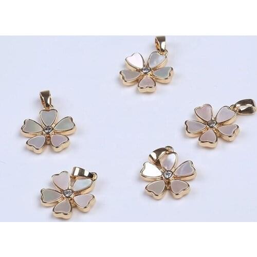 13*13mm Delicate Jewelry Five Petal Flower Shape Shell Zircon Micro Paved Charm Pendant For Women Jewelry Making