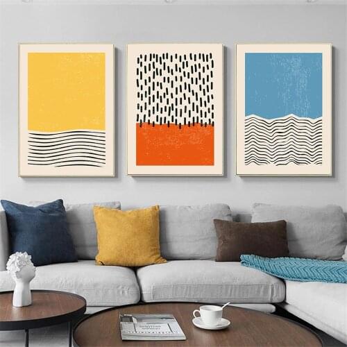 Modern Colorful Yellow Red Poster Geometric Abstract Canvas Painting Lines Print Nordic Wall Art Pictures Living Room Decoration