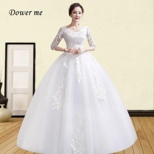 Elegant Wedding Dress AR748 Sexy V-neck Wedding Dresses White Three Quarter Sleeve Wedding Gowns Plus Size Vestido De Noiva