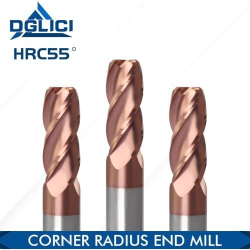 GDLICI HRC55 Corner Radius Milling Cutter Alloy Carbide End Mill Tungsten Steel CNC Milling Cutting Tools 4 Fluets Router Bits