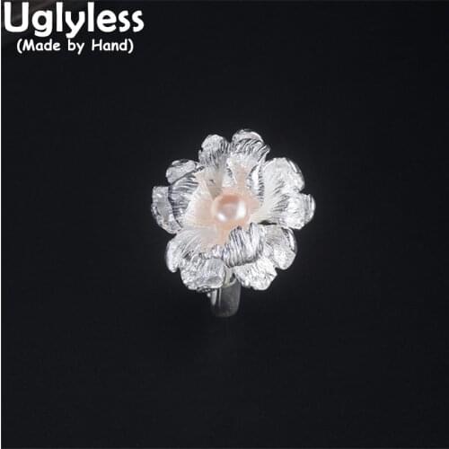 Uglyless Exaggerated Blooming Flower Rings for Women Real 925 Silver Floral Jewelry Natural Pearls Rings Elegant Dress Bijoux