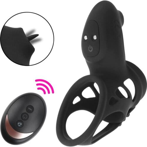 10 Speeds Tongue Lick Clitoris Vibrators Adult Sex Toys for Men Cock Ring Vibrator Delay Ejaculation Vibrating Penis Rings