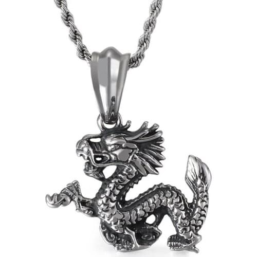 Chinese style jewelry Zodiac Dragon Pendant Stainless Steel Mens Faucet Pendant Punk Fashion Dragon