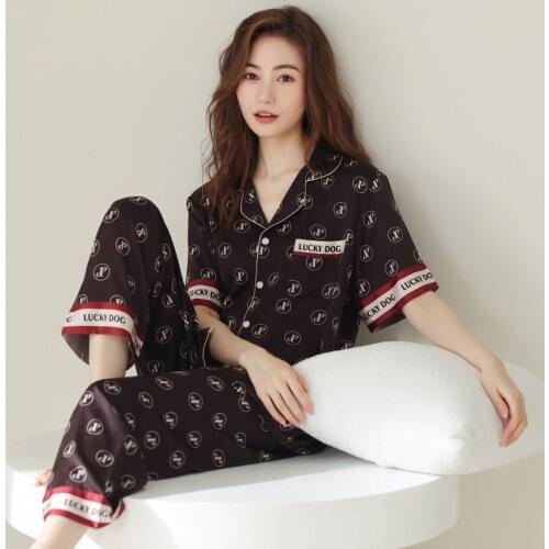 Ice silk pajamas ladies short-sleeved summer simple can be worn outside casual simulation silk sexy womens home service suit