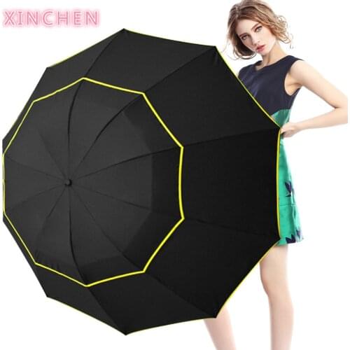 130CM Womens Umbrella Double Layer Golf Umbrellas Rain Women Folding Umbrella For Men Corporation Folding Umbrella