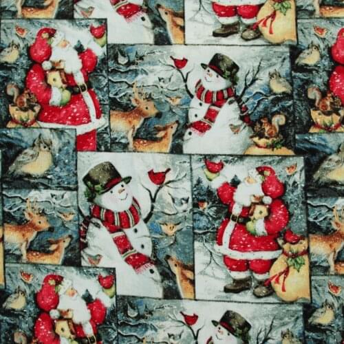 1 yard Santa Claus and snowman printed Cotton Woven Fabric (width=108cm)