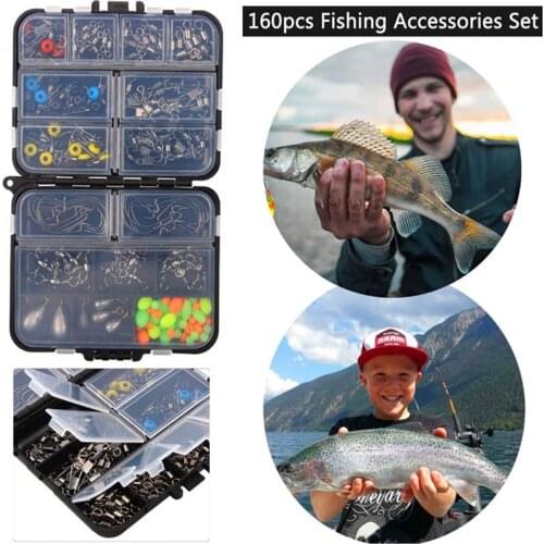 JSM 160pcs/box Fishing Accessories Kit Including Jig Hooks fishing Sinker weights fishing Swivels Snaps with fishing tackle box