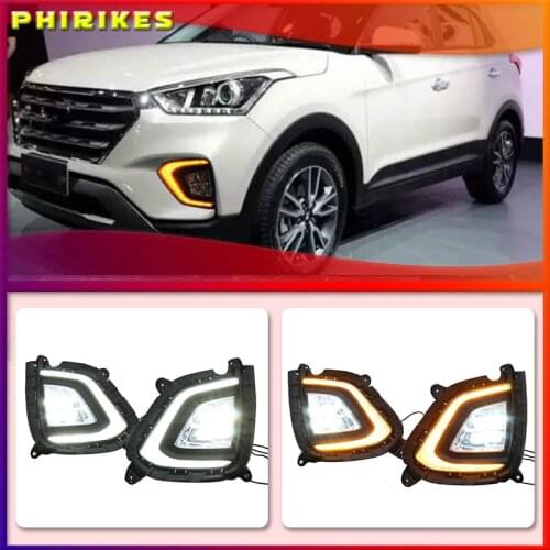 2PCS DRL LED Daytime Running Light fog lamp Cover DRL with yellow turn signal For Hyundai Creta IX25 2017 2018 2019 2020