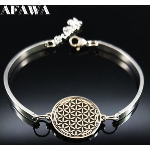 2021 Fashion Flower of Life Stainless Steel Bracelet for Women Bead Silver Color Bracelet Jewelry acero inoxidable B18353