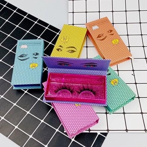 3D False Mink Lashes Rectangular Honeycomb Box With Tray 10 Set Mix Natural Long Makeup Eyelashes in Bulk 100% Real Mink Hair