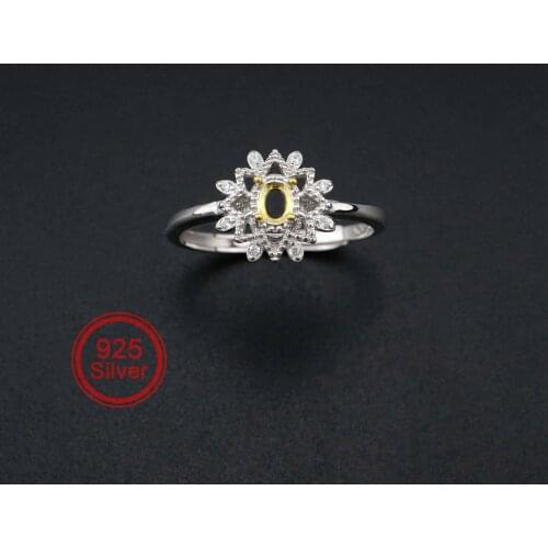 3x4MM Oval Bezel Pave CZ Stone Snow Flake Gold Plated Solid 925 Sterling Silver Adjustable Prong Ring Settings Blank 1222031