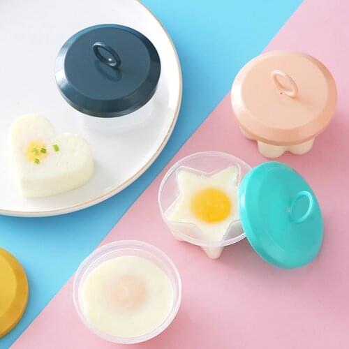 4PCS Kitchen Heart Flower Shape Egg Boiler Plastic Egg Poacher Set Breakfast Steamed Egg Mould Egg Mold Form with Lid Brush