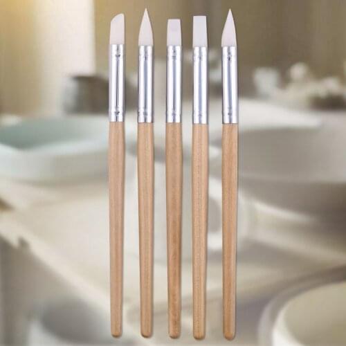 5Pcs/Set for Ceramic Carving Nature Color Silicone/Aluminum Tube/Wooden Durable Multi-purpose Rubber Brush Soft Head