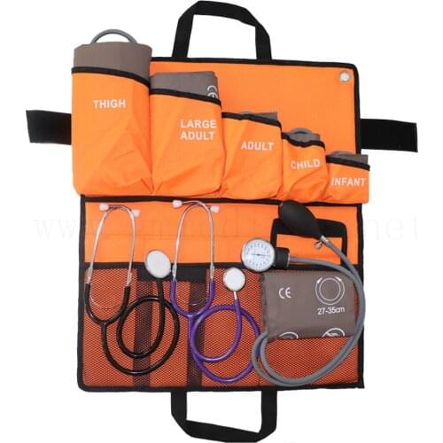 6sizes Dual blood pressure cuff,with pressure display gauge and pvc pressure bulb Dual Head Stethoscop portable packed bag kits