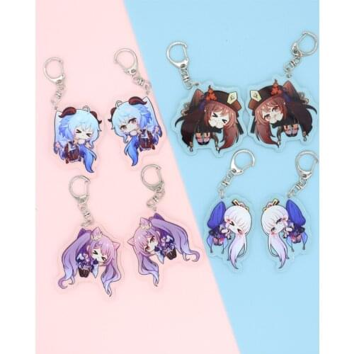 Genshin Impact Two sides Different Patterns Keychain Cartoon Cosplay Pendant Props Accessories Christmas Gifts