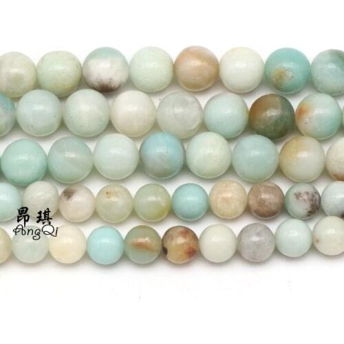 Natural Stone Beads Polishing Amazonite Round Loose Spacer Bead For Jewelry Making 15'' Bracelet Necklace 4/6/8/10/12mm