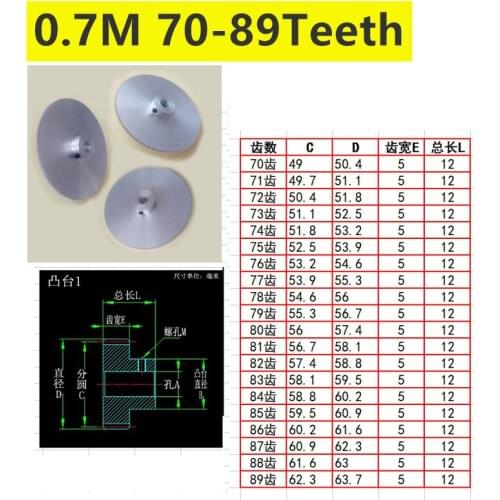 Convex step aluminum alloy 0.7 die 70 71 72 73 to 85 86 87 88 89 tooth involute cylindrical gear