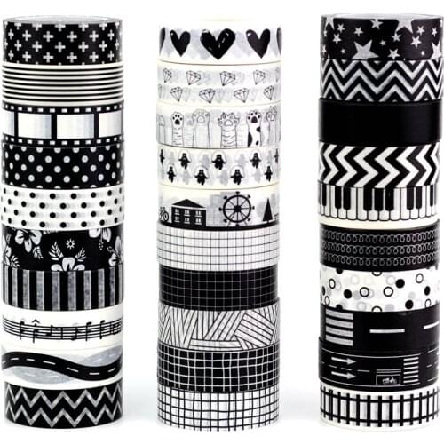 Mix 10pcs/lot Decorative Black White Washi Tapes Paper DIY Scrapbooking Planner Adhesive Leaves Masking Tapes Kawaii Stationery