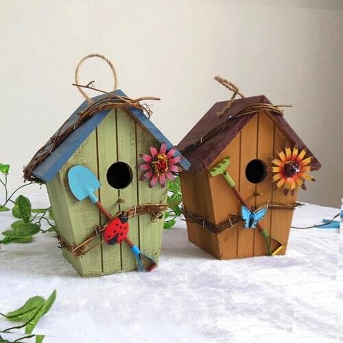 Rustic Garden Wooden Hanging Bird House Feeder Bird Nest Decor Outdoor Home Gardening Yard Hanging Pet Products Crafts