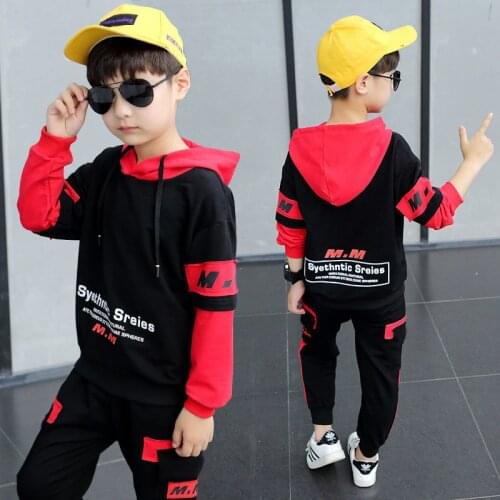 ZWF547 Childrens Sports Suits Clothes Boys Clothing Autumn Casual Letter Hooded Sweater Kids Clothes Teenage For 3-10 Year old