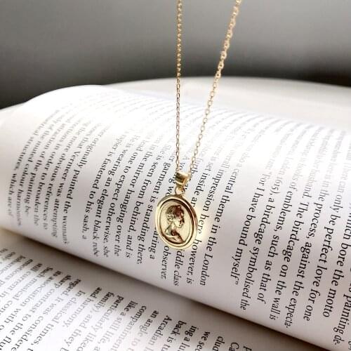 Euro-American Design 925 Solid Silver Gold Pendant Three-dimensional Embossed Portrait Oval Round Coin Necklace