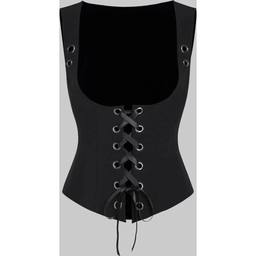 Harajuku Woman Tshirts Women Solid Sleeveless Cross Rings Lace Up Casual Waistcoat Vest Top T-Shirt Femme Mujer Camisetas