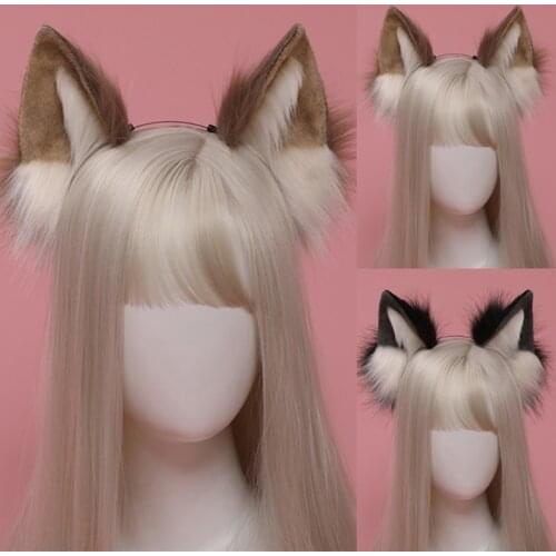 Lolita Headbands Furry Animal Dog Ears Headwear Tail Set Kawaii Hair Hoop for Halloween Cosplay Headpiece Party Supplie