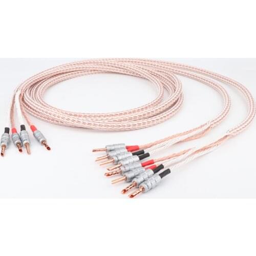 Pair12TC Hifi Speaker Cable High Quality OCC Speaker Wire With With 2 Banana Plug to 4 Banana Jack