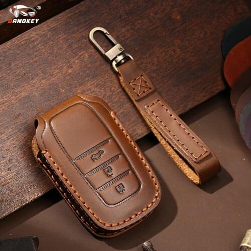 Dandkey Leather Car Remote Key Case Protector Cover For Toyota Camry Corolla RAV4 Avalon Land Cruiser Prado Prius 2018 2019 2020