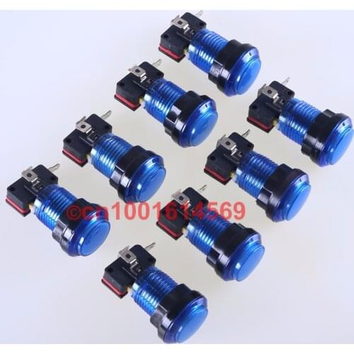 Reyann 8pcs/lot 30mm 5V LED illuminate Round Arcade LED Push Button For PC Game Controller USB Universal Arcade Handle - Blue