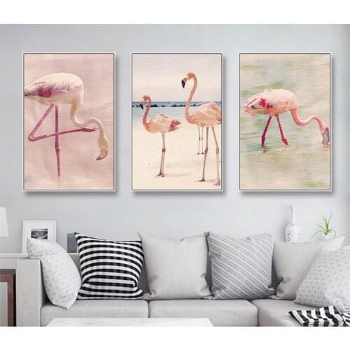 No Frame Minimalist Nordic Poster Watercolor Flamingo Canvas Paintings Wall Art Pictures for Living Room Modern Home Decoration