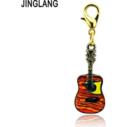 JINGLANG Fashion Gold Color Lobster Clasp Charms Dangle 3 Color Retro Guitar DIY Jewelry Accessories Free Shipping
