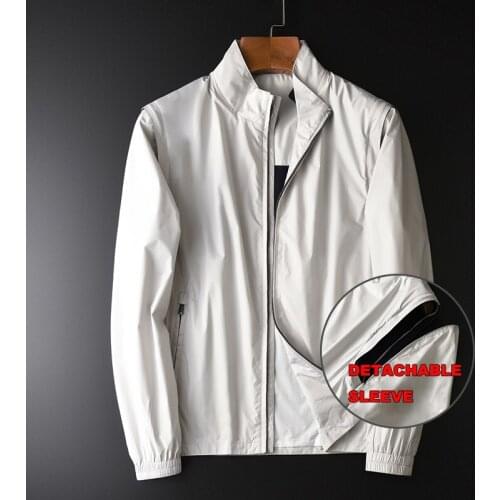 2020 Beige Men Jackets Luxury Sleeves Detachable Stand Collar Mens Jackets And Coats Plus Size 4xl Casual Slim Fit Male Coats