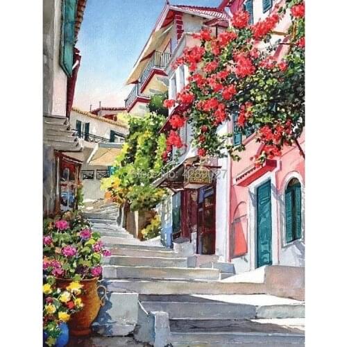 2020 NEW 5D DIY Full Drill Square&Round Diamond Painting Embroidery Set Town Stairs Steps Paint By Diamond Cross Stitch Kits