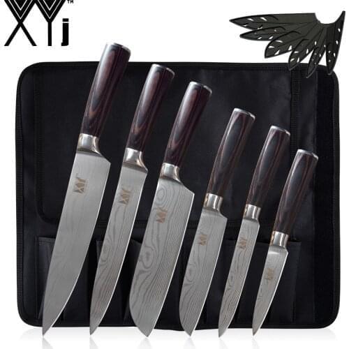 Kitchen Stainless Steel Chef Knives Set Carrying Roll Knife Bag Damascus Veins Blade Knife Sushi Sashimi Santoku Slicer Cutter