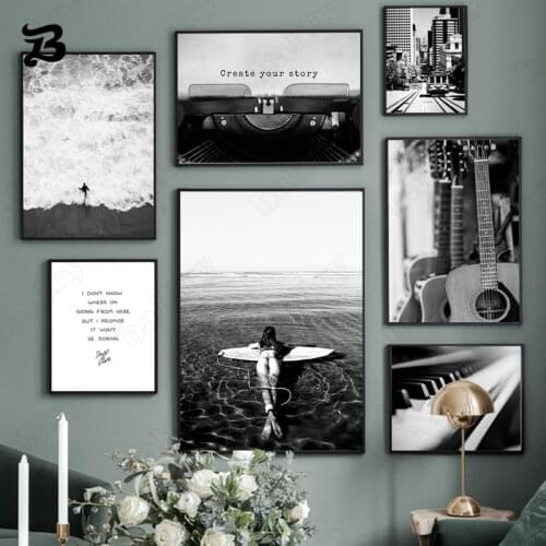 Retro Seascape Wall Art Canvas Painting Black Senior Wind Photos Guitar Posters and Prints Wall Pictures for Living Room Decor