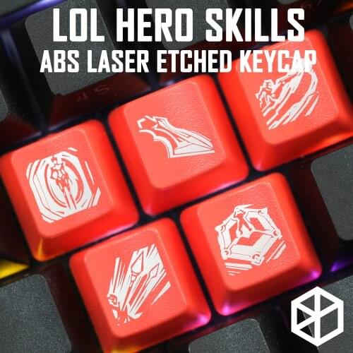 Novelty Shine Through Keycaps ABS Etched, Shine-Through lol black red r2 hero skill Jayce Kayn Gangplank Renekton Camille