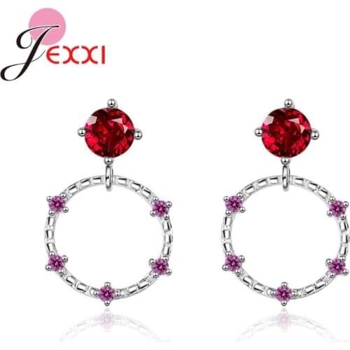 New Arrival 2 Colours Hollow Round Pendant 925 Sterling Silver Drop Earring With Red Clear Crystal Women Party Jewelry