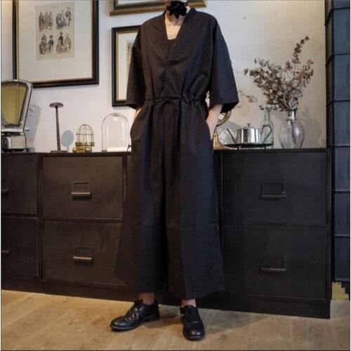 New Fashion Tide Men And Women V-neck Five-point Sleeves High Waist Overalls Hair Stylist Wide-leg Pants Loose Rompers Costumes