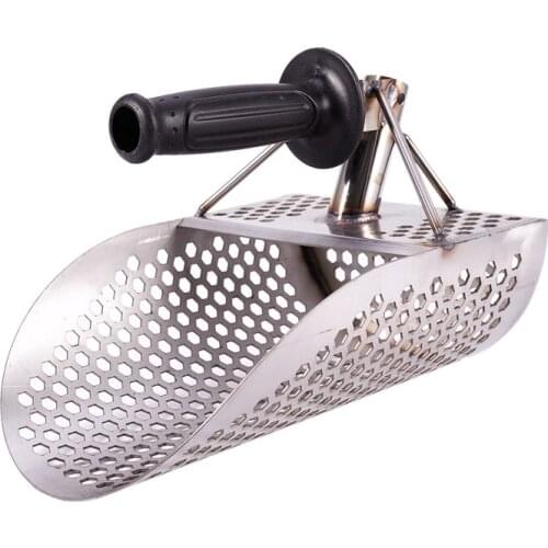 Sand Scoop for Metal Detecting, Stainless Steel with Hexahedron 7Mm Holes for Beach Treasure Hunting Plastic Handle