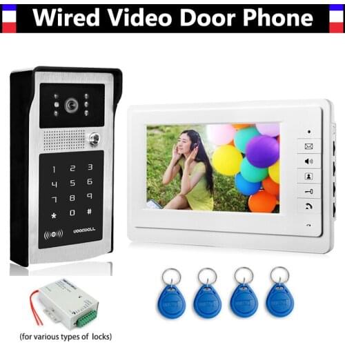 7 Inch LCD Wired Video Door Phone Doorbell Intercom Kits Aluminum Alloy Case IR Camera Password ID Keyfobs Unlocking