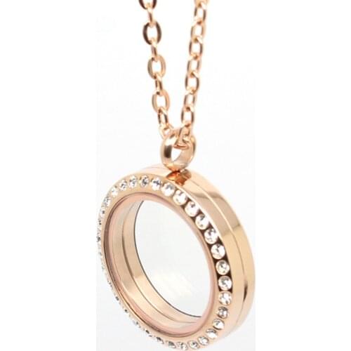 Rose gold floating lockets pendant 316L stainless steel screw crystal living memory floating lockets necklace for women jewelry