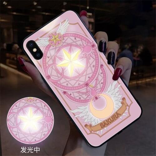 Pink Star Tempered Glass Luminous Cover For iPhone 11 12 Pro Max 6 6S 7 8 Plus X Xr Xs Max SE 2020 12 Mini Case Call Light Funda