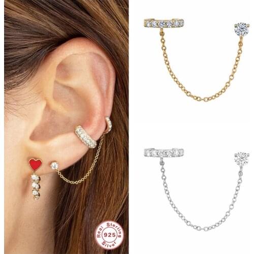 S925 Sterling Silver European Stud Earrings Chain for Women Girl Hiphop Gothic Punk Handcuff Chain Earrings Party Jewelry 1pcs