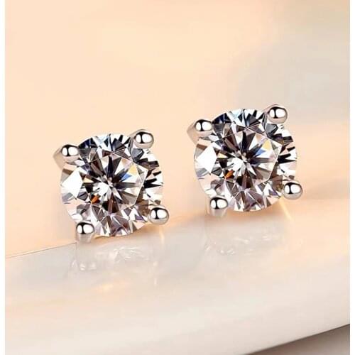 Pure 18k White Gold Stud Earrings 6.5mm Excellent Cut Moissanite Stone DF Color Anniversary gift Engagement ear jewelry