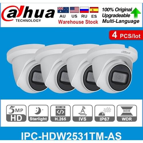 Dahua Original IPC-HDW2531TM-AS 5MP POE Built-in Mic SD Card Slot H.265+ 30M IR Onvif IP67 Starlight Eyeball IP Camera 4pcs/lot